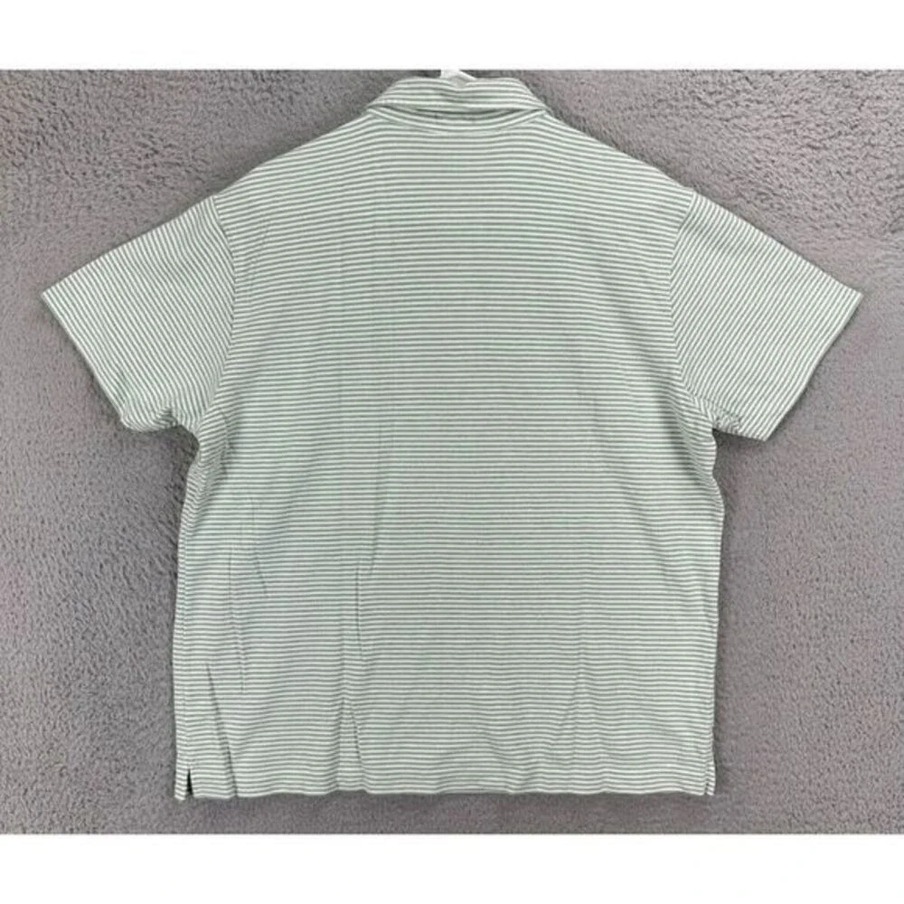J Crew Polo Shirt Adult Large Green Striped 100% Cotton Rugby Short Sleeve Mens